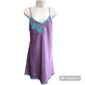 Lingerie Dress Teal & Purple Lace Floral Embroidery Medium